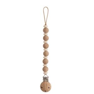 MUSHIE Luna Wood and Silicone Bead Pacifier Clip - Natural Cream
